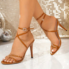 Women's Elegant High-Heel Ankle Strap Sandals - Open Toe Stiletto