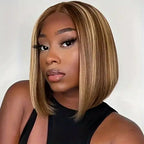 Short Bob Wig for Women, Natural-Looking Body Wave Synthetic Hair, Golden Brown/Blonde/Beige/Brunette Ombre, Heat-Resistant Fiber, Breathable Mesh Cap, Middle Part Short Cut Wig for Daily Wear, Suits All Beige Tones - The Superior Findings Depot