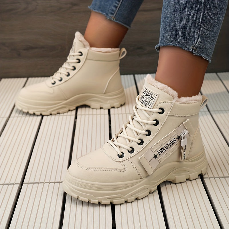 Women'S Winter High-Top Boots - Warm Fleece-Lined Ankle Boots with Thick Sole, Lace-Up Casual Style, &, Perfect for Cold Weather Comfort, Winter Boots - The Superior Findings Depot