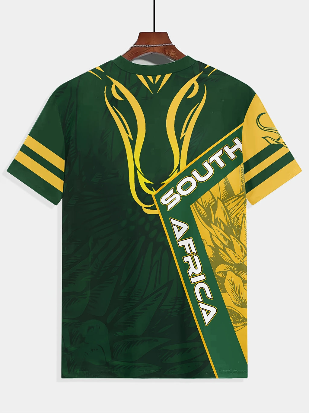 [Alae | 3D Printed Tribal] Alae Men's 3D Printed T-Shirt | South African Tribal Bright Green/Yellow | Rhino Horn Design, African Map Casual Short Sleeve Crew Neck, Machine Washable Regular Fit Safari Attire - The Superior Findings Depot