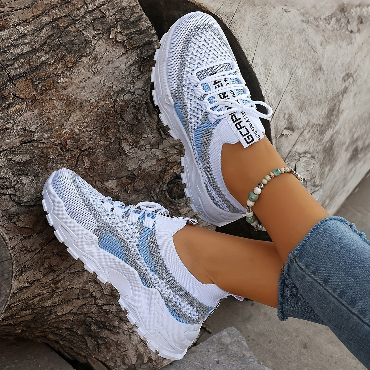 Women's Colorblock Knitted Sneakers, Stylish Breathable Low Top Running Trainers, Comfy Outdoor Sports Shoes plus size - The Superior Findings Depot