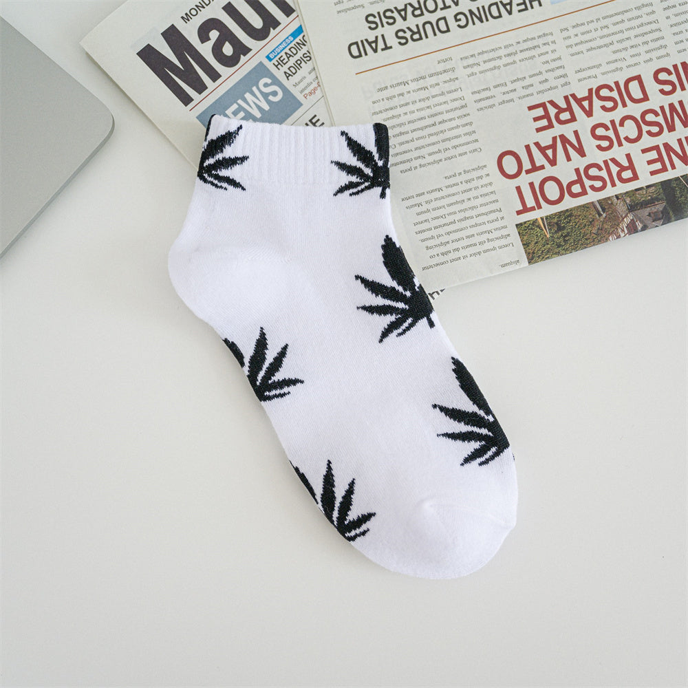 1pair Men's Leaf Pattern Ankle Sock For Spring Summer And Autumn outdoor Waering - The Superior Findings Depot