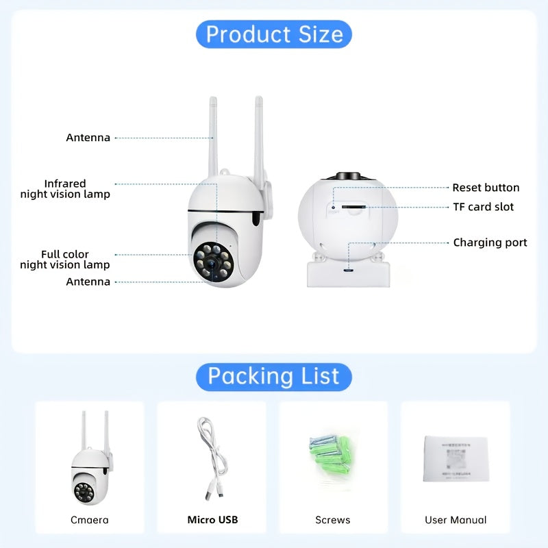 4pcs APP Compatible 1080P HD WiFi Security Cameras with PTZ, Dual Audio, LED Night Vision, Motion Detection Alarm, Wall-Mounted, Indoor/Outdoor Use, Non-Waterproof, 2MP Color - The Superior Findings Depot