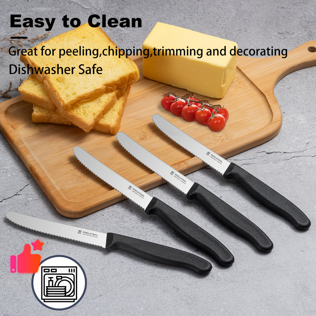 12-Piece Tomato Knife, Snack Knife, Sharp Blade, Corrugated Cut, Breakfast Knife, High Quality Stainless Steel Table Knife, Durable Bread Knife, Sharp Knife, Dishwasher Safe(Black handle) - The Superior Findings Depot