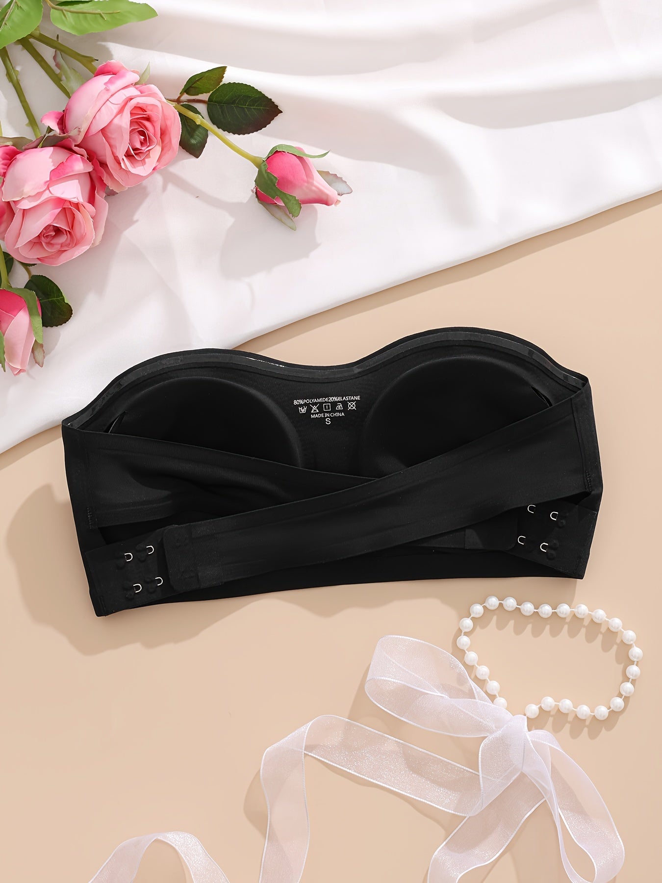 Seamless Strapless Bandeau Bra for Women - Anti-Slip, Cross-Back Design with Side Closure, Wireless & Padded - Comfortable Nylon Blend, Removable Pads for Casual Wear, Plus Size Bra - The Superior Findings Depot