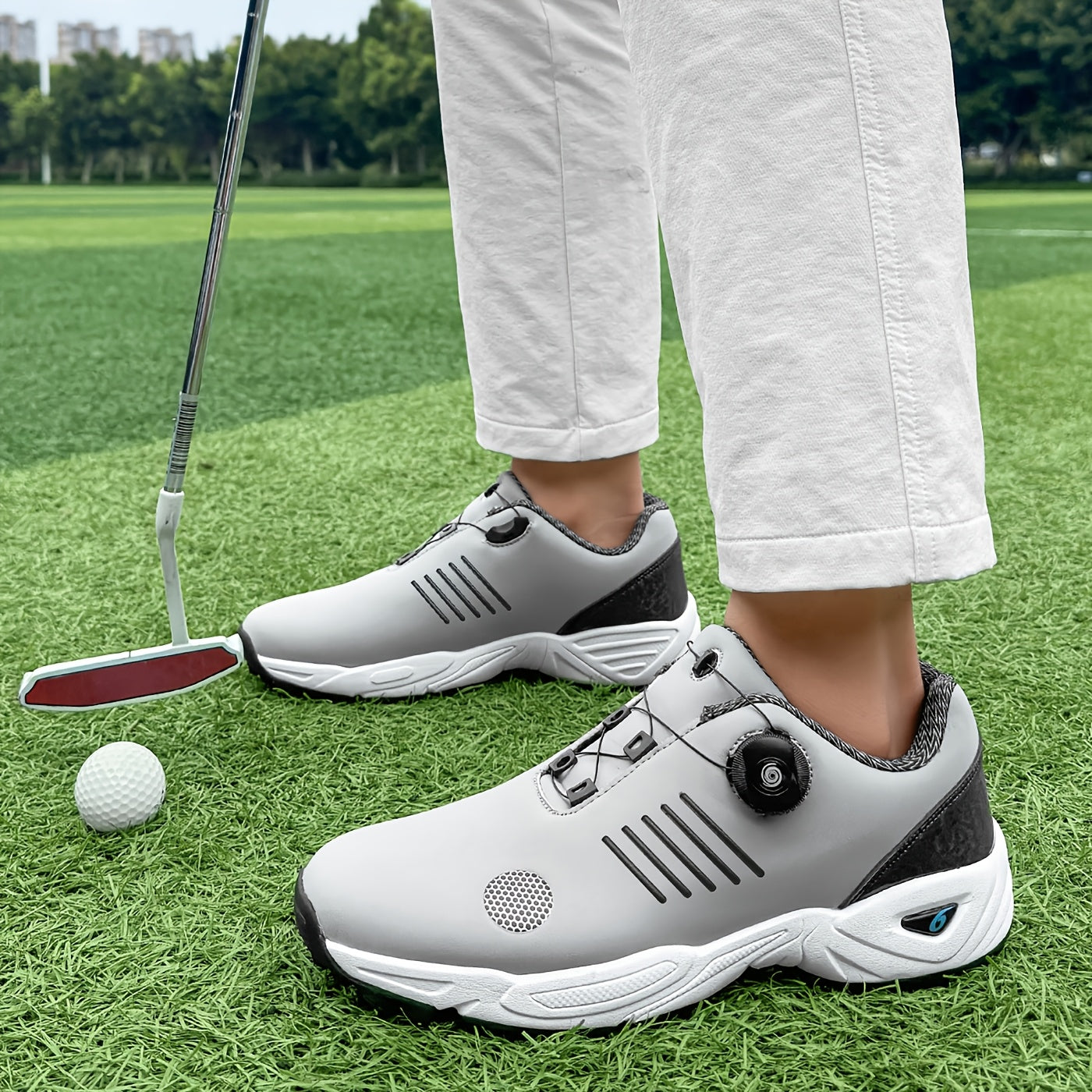 Men's Lightweight Golf Shoes with All-Day Traction - Breathable Synthetic & Rubber Sole for Grass Courses, Casual Wear & Outdoor Sports - White/Black Design, Casual Wear Shoes | Casual Athletic Design | Durable Rubber Sole, G