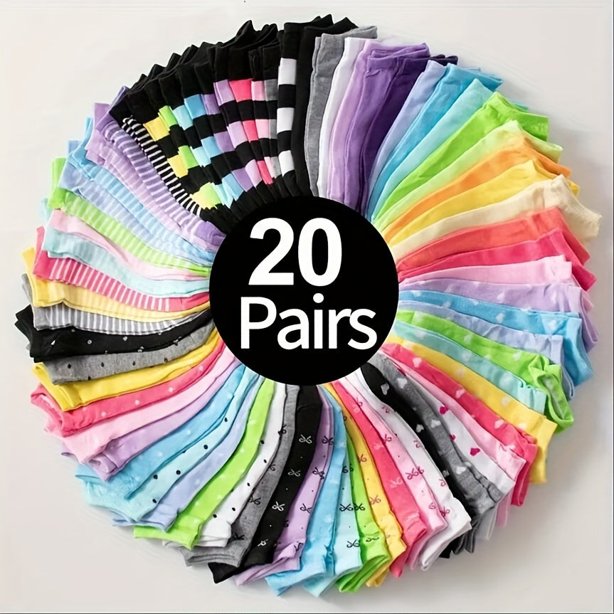 20pairs Random Color Teenager's Fashion Cute Pattern Low-cut Socks, Comfy & Breathable Soft & Elastic Thin Socks For Spring And Summer - The Superior Findings Depot