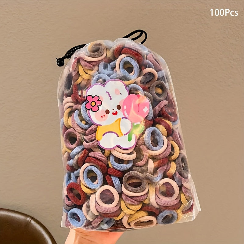 100 Pcs/Bag Children Cute Cartoon Elastic Hair Bands, Girls Lovely Srunchies Rubber Bands, Kid Hair Accessories, Ideal choice for Gifts - The Superior Findings Depot
