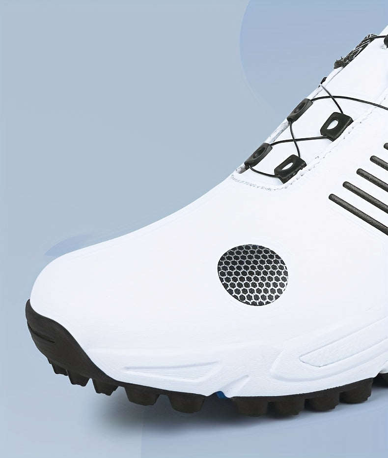 Men's Lightweight Golf Shoes with All-Day Traction - Breathable Synthetic & Rubber Sole for Grass Courses, Casual Wear & Outdoor Sports - White/Black Design, Casual Wear Shoes | Casual Athletic Design | Durable Rubber Sole, G