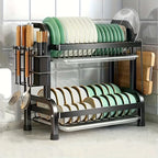 2025 Two/Three-Tier Carbon Steel Dish Rack with Drain Board, Cutlery Holder and Cup Hook - Space-Saving for Kitchen Countertop Storage - Black, No Electricity Required, Dish Drying Rack | Smooth Black Surface | Durable Kitche - The Superior Findings Depot
