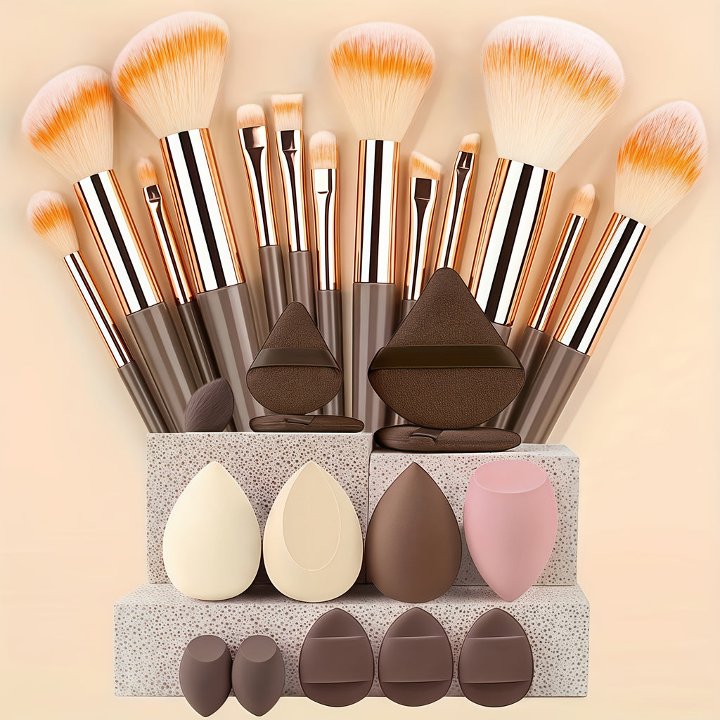 13pcs set of soft makeup brush, 8 mini brush &14 sponge set, soft makeup brush with cosmetic sponge, for makeup base pink, shadow of eyes, makeup brush for blurring Kabuki, beauty tools - The Superior Findings Depot