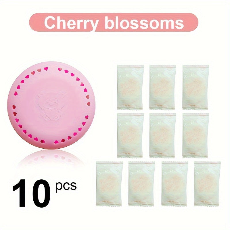 10pcs Long-Lasting Aromatherapy Air Freshener Refills with Extra Shells - Solid Deodorizer Tablets in Cherry Blossom, Rose & Lavender Scents for Home, Car, Bathroom, Bedroom, Wardrobe & Toilet Odor Elimination, Car Perfume Ai - The Superior Findings Depot