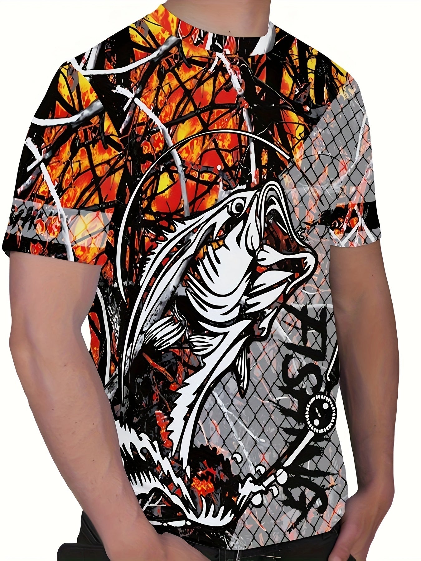 Ihembe Lokudoba Eliprintiwe Lokudoba Labesilisa Elijwayelekile Le-Crew Neck 3D, Indwangu Elukiwe Ye-Polyester Eyi-100%, Isitayela Esivamile Esinokwelula Okuncane, I-Animal Pattern Tee Ehambisanayo Ejwayelekile