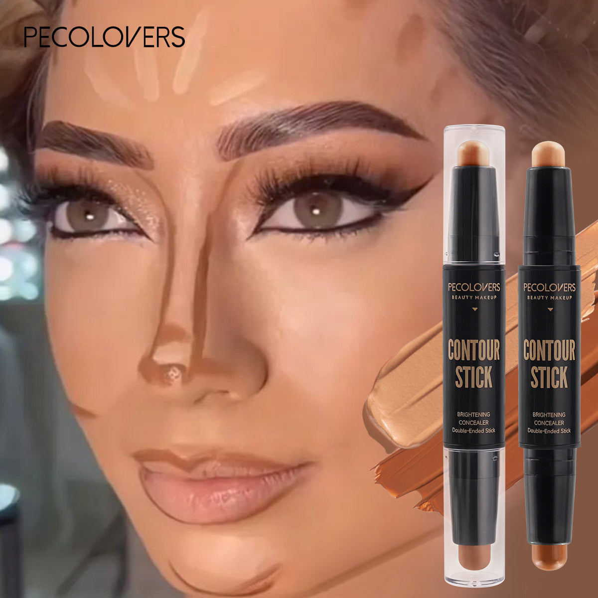 PECOLOVERS Double Head Highlight Pen Face Make Up Liquid Waterproof Contouring Foundation Contour Makeup Concealer Stick Pencil Cosmetics - The Superior Findings Depot