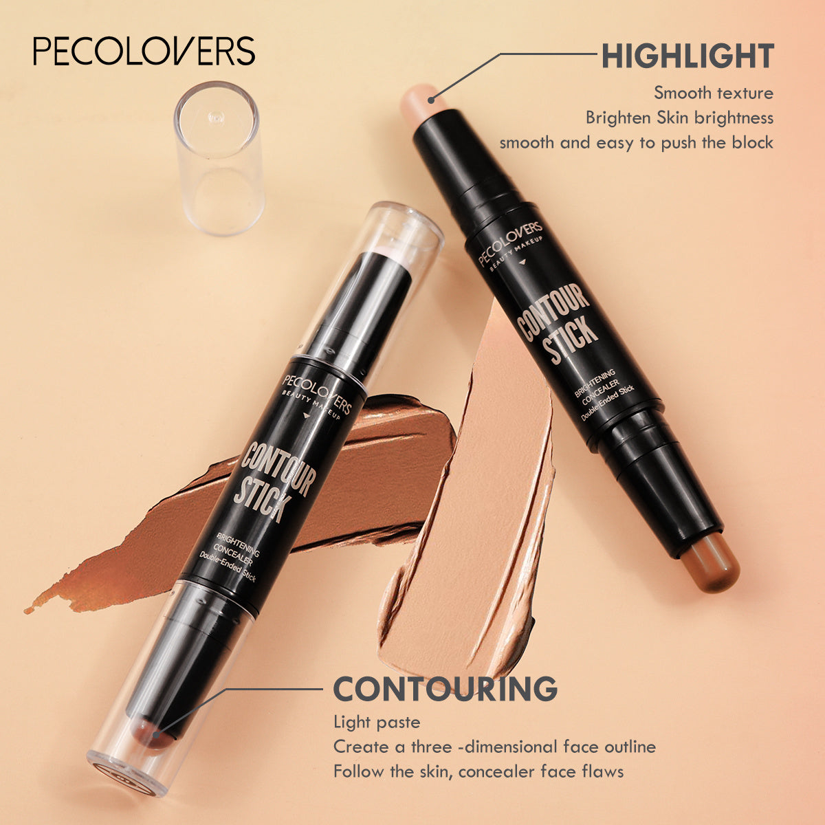 PECOLOVERS Double Head Highlight Pen Face Make Up Liquid Waterproof Contouring Foundation Contour Makeup Concealer Stick Pencil Cosmetics - The Superior Findings Depot