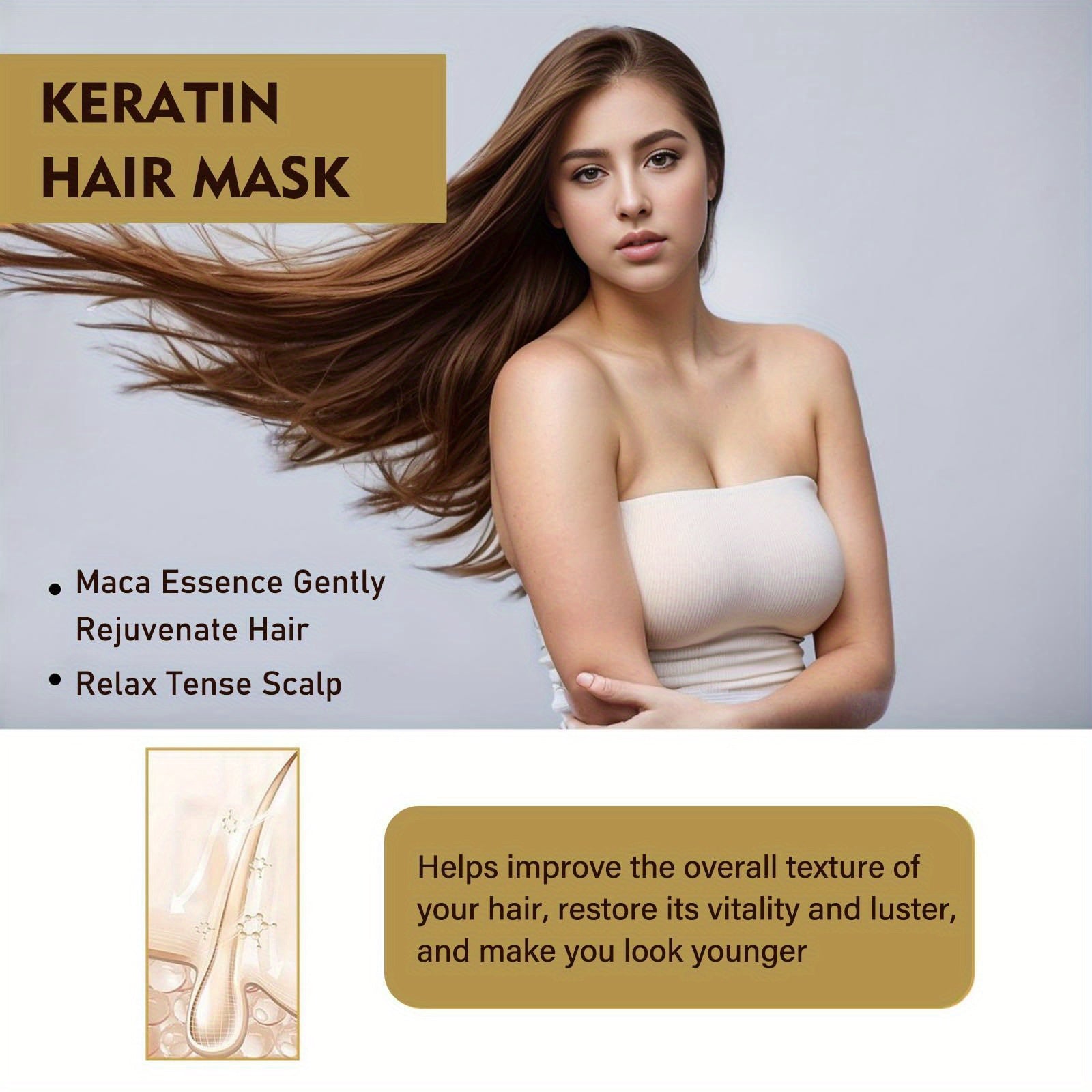 2-Pack Keratin Hair Mask with Maca Essence & Collagen - Hydrating for Smooth Hair, Enhances Vitality & Luster, Infused with Argan Oil, Coconut Oil & Hydrolyzed Keratin, Ideal for Normal Hair Types & for All Styles - The Superior Findings Depot