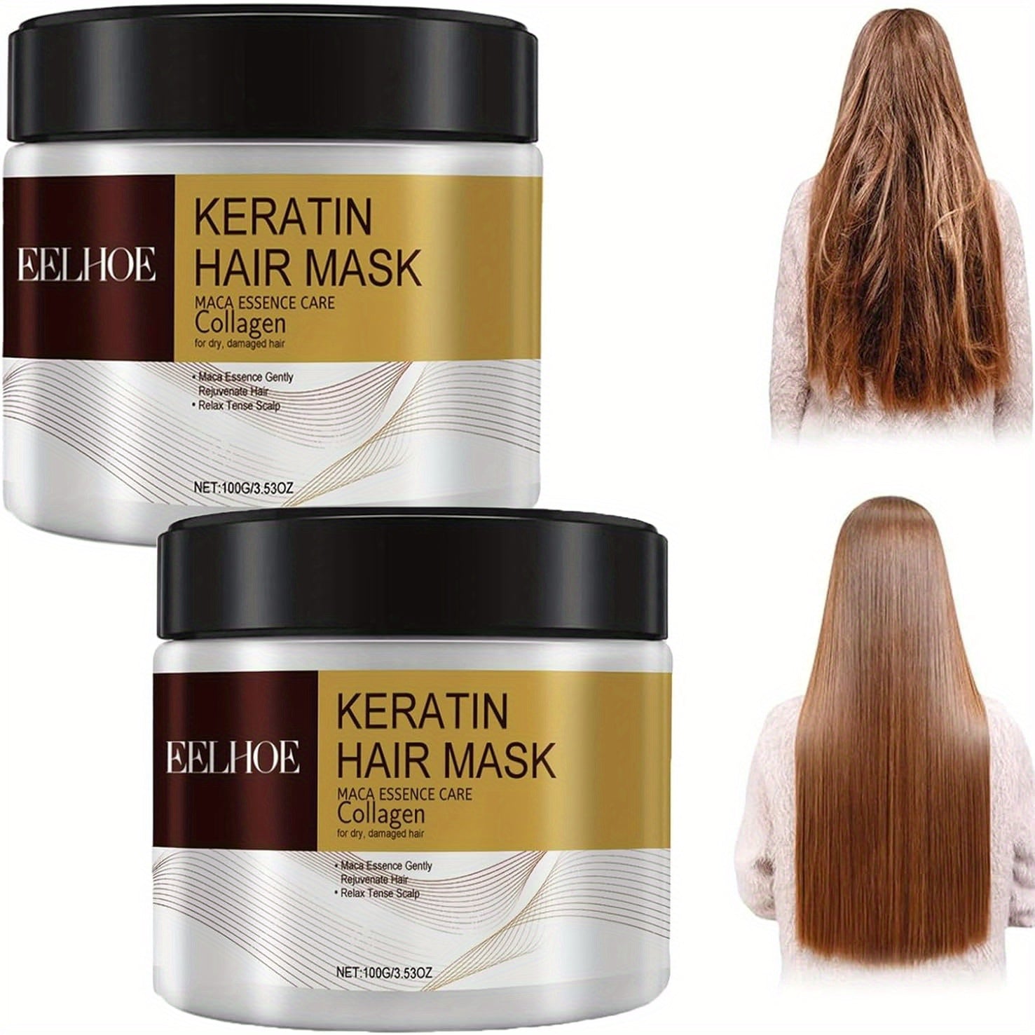 2-Pack Keratin Hair Mask with Maca Essence & Collagen - Hydrating for Smooth Hair, Enhances Vitality & Luster, Infused with Argan Oil, Coconut Oil & Hydrolyzed Keratin, Ideal for Normal Hair Types & for All Styles - The Superior Findings Depot