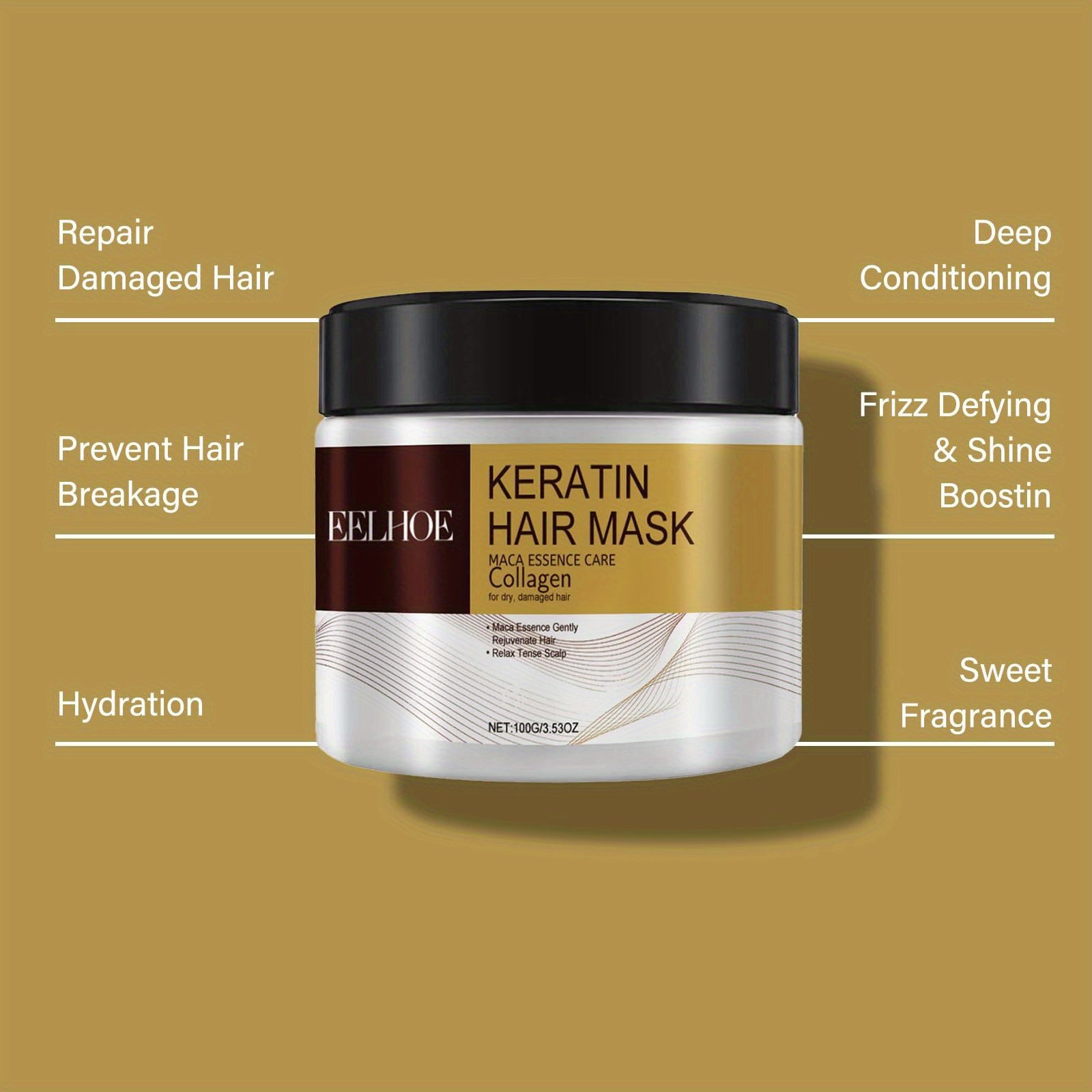 2-Pack Keratin Hair Mask with Maca Essence & Collagen - Hydrating for Smooth Hair, Enhances Vitality & Luster, Infused with Argan Oil, Coconut Oil & Hydrolyzed Keratin, Ideal for Normal Hair Types & for All Styles - The Superior Findings Depot