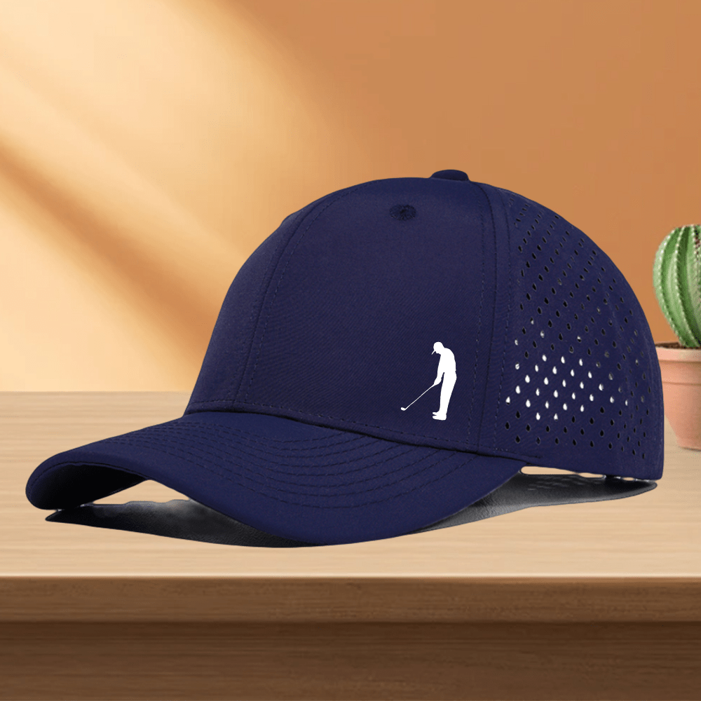 [Ideal Gift] 1pc Men's Quick-Dry Golf Cap with Perforated Mesh Back & Golf Swing Design - Breathable Trucker Hat, Lightweight All-Weather Golf Hat for Golfers, Casual Outfits - Available In, Navy, Olive, Brown, Green, Red, -
