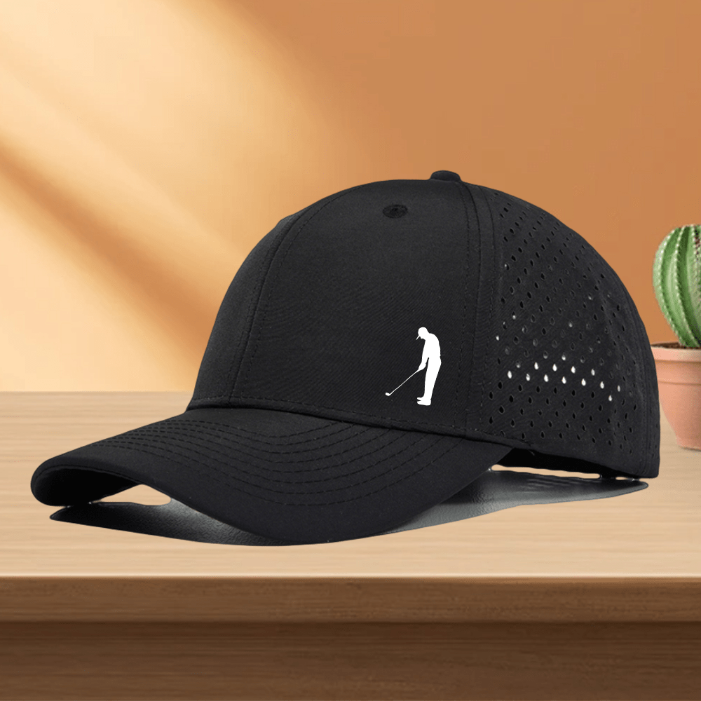 [Ideal Gift] 1pc Men's Quick-Dry Golf Cap with Perforated Mesh Back & Golf Swing Design - Breathable Trucker Hat, Lightweight All-Weather Golf Hat for Golfers, Casual Outfits - Available In, Navy, Olive, Brown, Green, Red, -