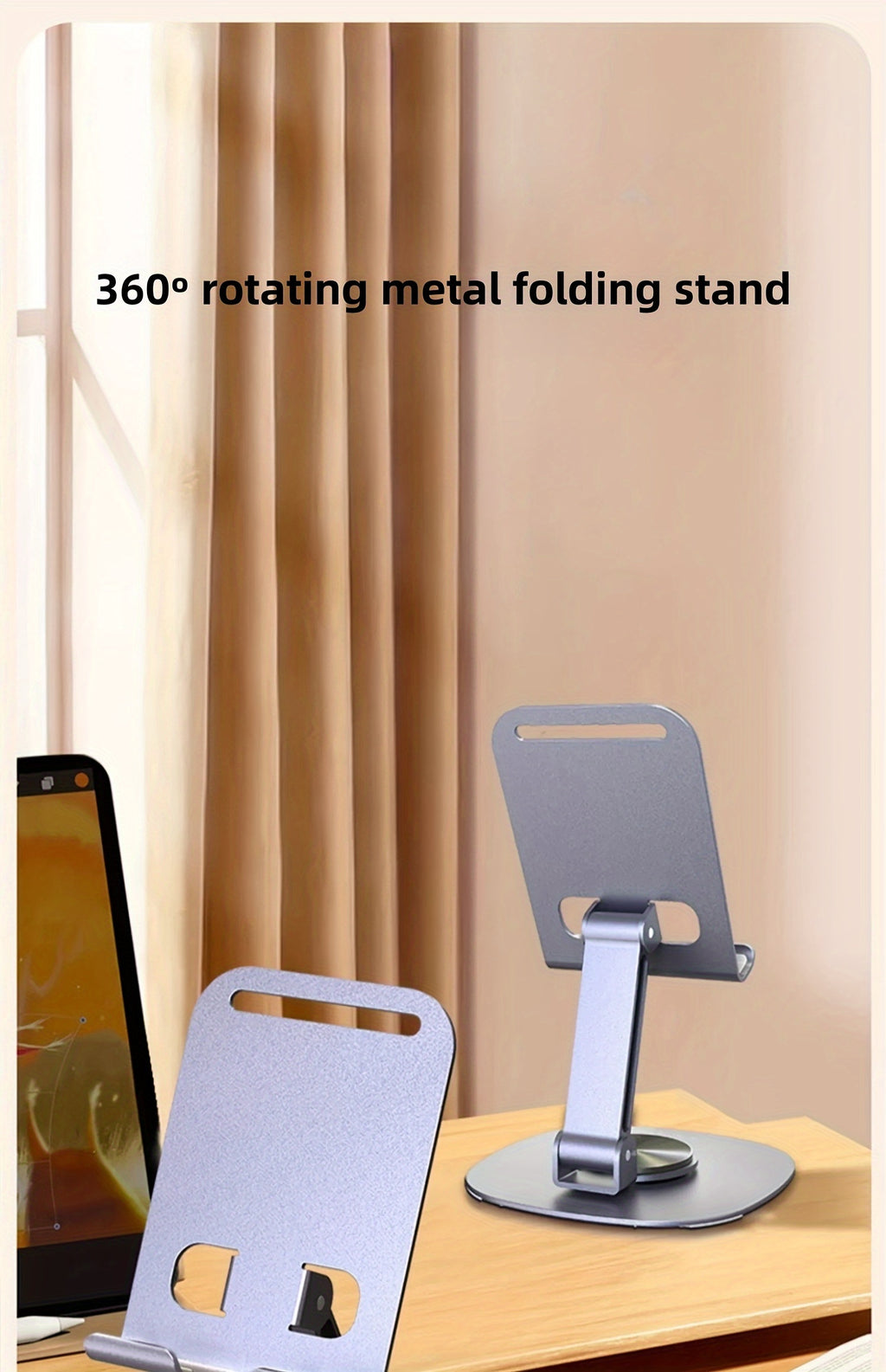 360-Degree Rotating Metal Phone Stand - Compact, Foldable & Portable Desktop Holder for All Smartphones and Tablets, Ideal Office Accessory - The Superior Findings Depot