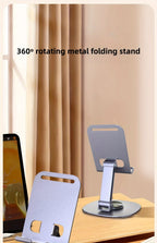 360-Degree Rotating Metal Phone Stand - Compact, Foldable & Portable Desktop Holder for All Smartphones and Tablets, Ideal Office Accessory - The Superior Findings Depot
