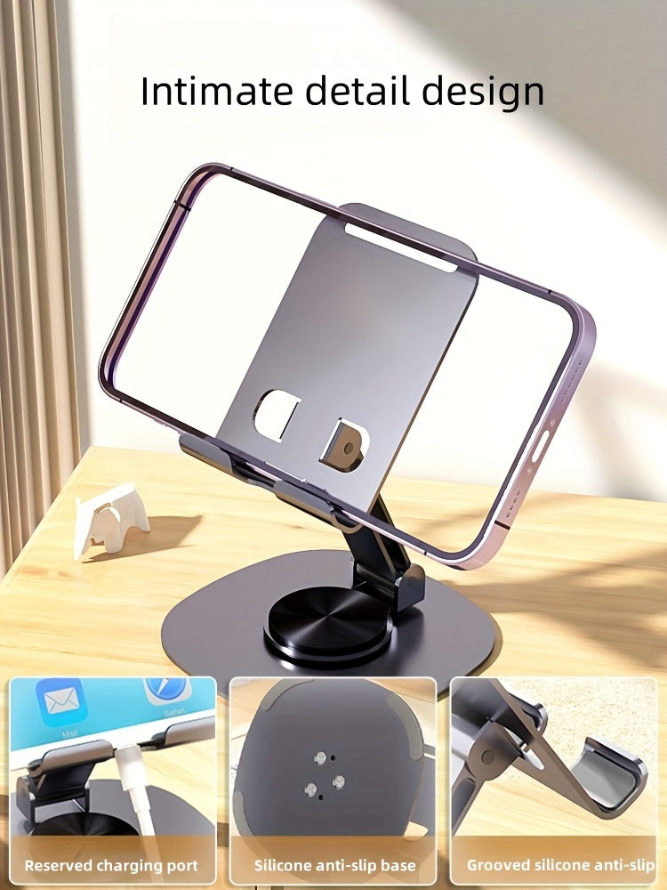 360-Degree Rotating Metal Phone Stand - Compact, Foldable & Portable Desktop Holder for All Smartphones and Tablets, Ideal Office Accessory - The Superior Findings Depot