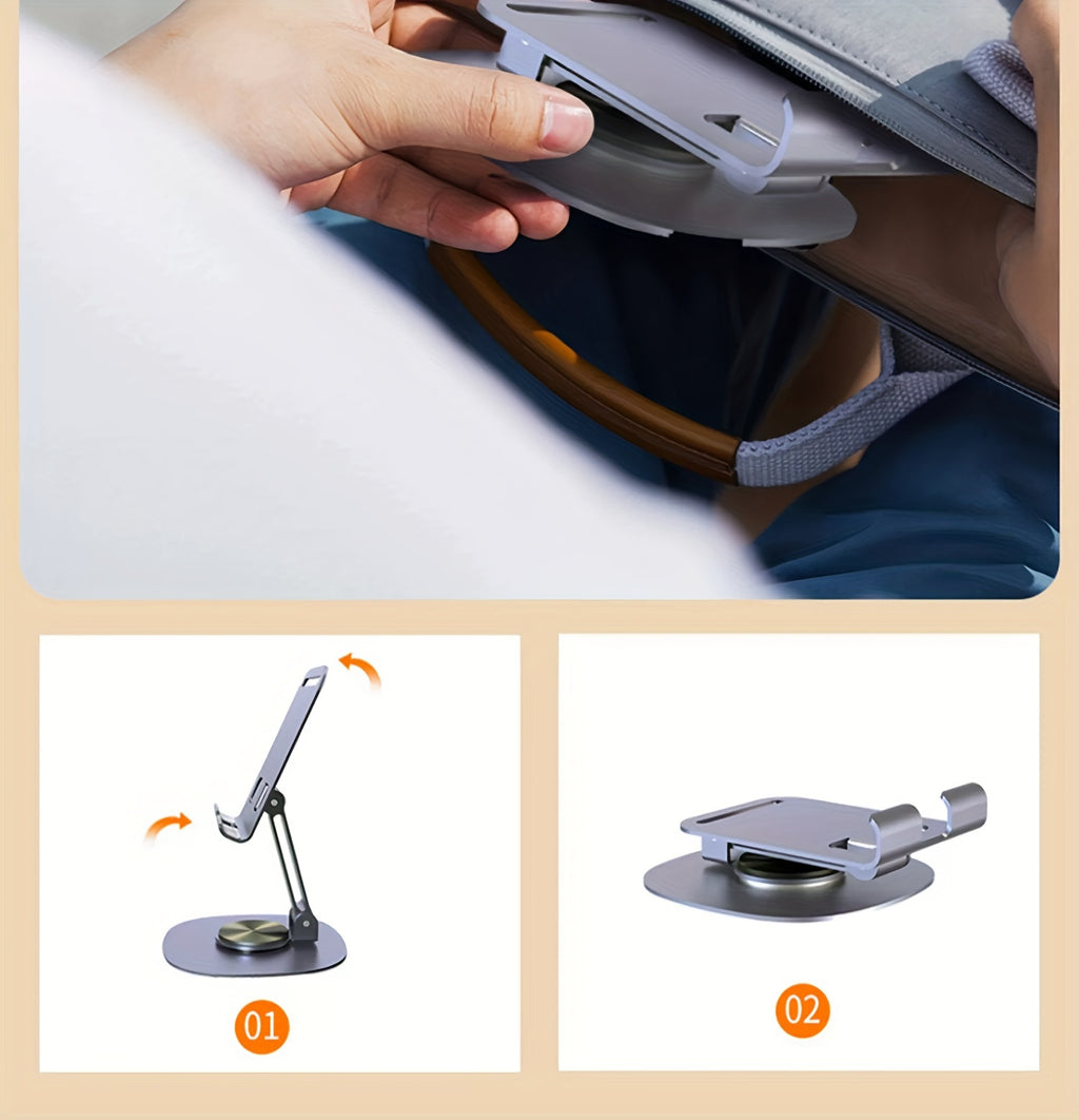 360-Degree Rotating Metal Phone Stand - Compact, Foldable & Portable Desktop Holder for All Smartphones and Tablets, Ideal Office Accessory - The Superior Findings Depot