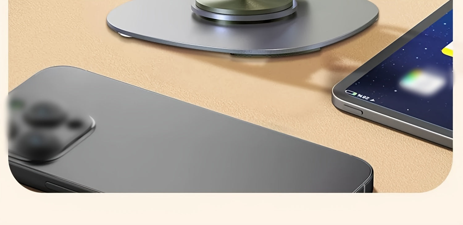 360-Degree Rotating Metal Phone Stand - Compact, Foldable & Portable Desktop Holder for All Smartphones and Tablets, Ideal Office Accessory - The Superior Findings Depot