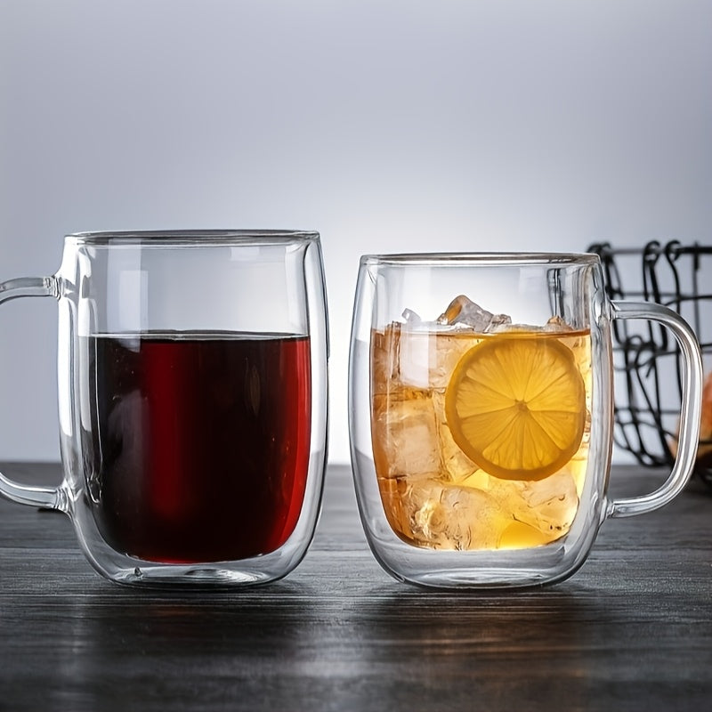2/4pcs High Borosilicate Double-Layer Glass Mugs | Transparent Heat-Insulated Water Cups with Handles, Large Capacity, Burn Prevention Design, Perfect for Coffee, Tea, Smoothies | Durable Glass, Reusable, Hand Wash Only - The Superior Findings Depot