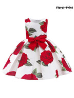 Girls Princess Dress - Floral Print Bowknot Formal Pageant Gown