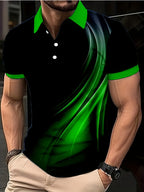 Ihembe Lamadoda Elinemikhono Emifushane Yasehlobo - Iphethini Yejiyometri Ekhanyayo Eluhlaza Okwesibhakabhaka