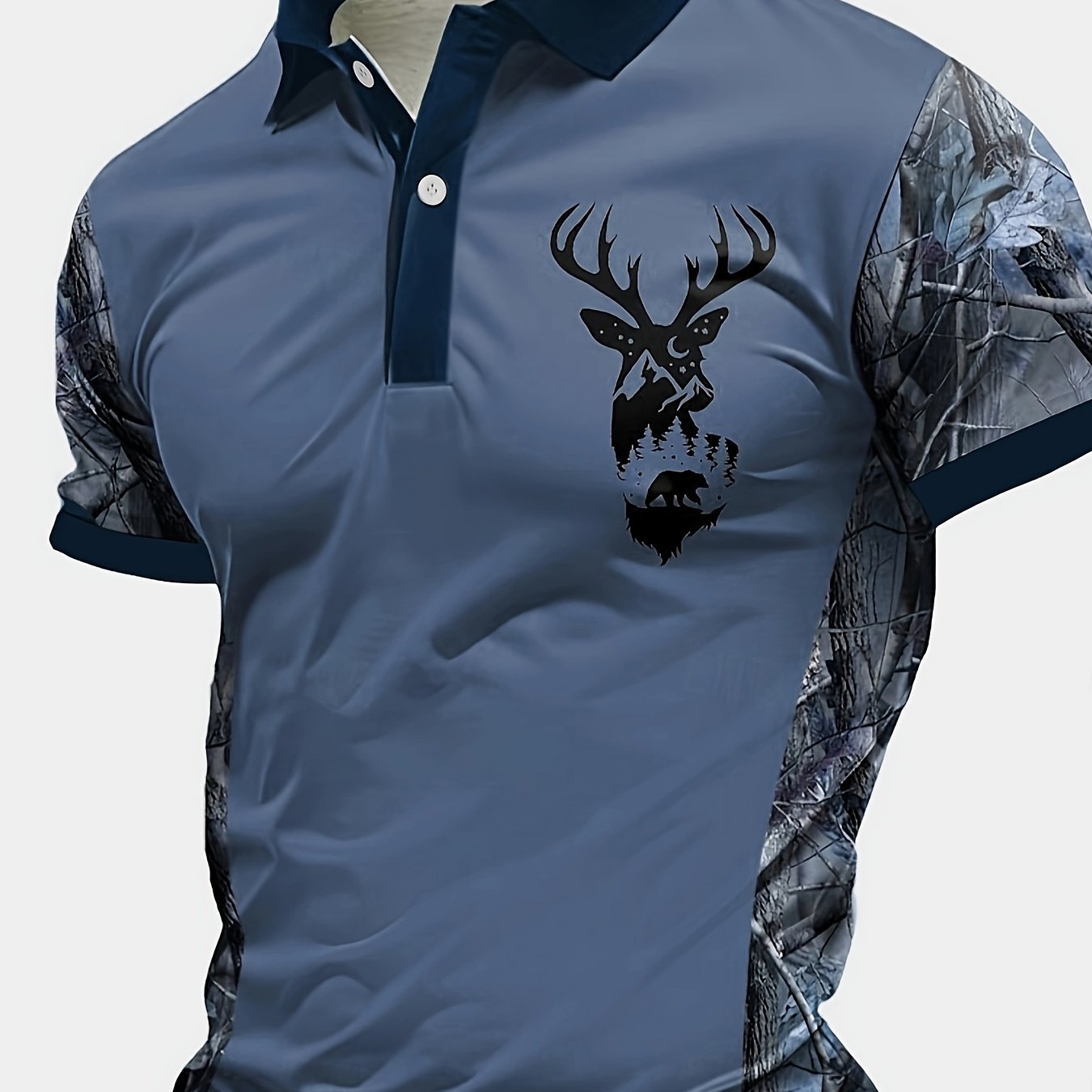 Men's Camouflage Sleeve Shirt - Khaki Base with Elk Print