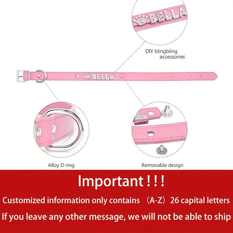 Personalized Dog Collar - Custom Name/Text, Faux Leather Pet ID Tag with Rhinestone Heart Star, Adjustable Metal Buckle, for Small, Medium, Large Dogs - Birthday, Anniversary, Housewarming Gift for Puppy or Adult Dogs - Avail - The Superior Findings Depot