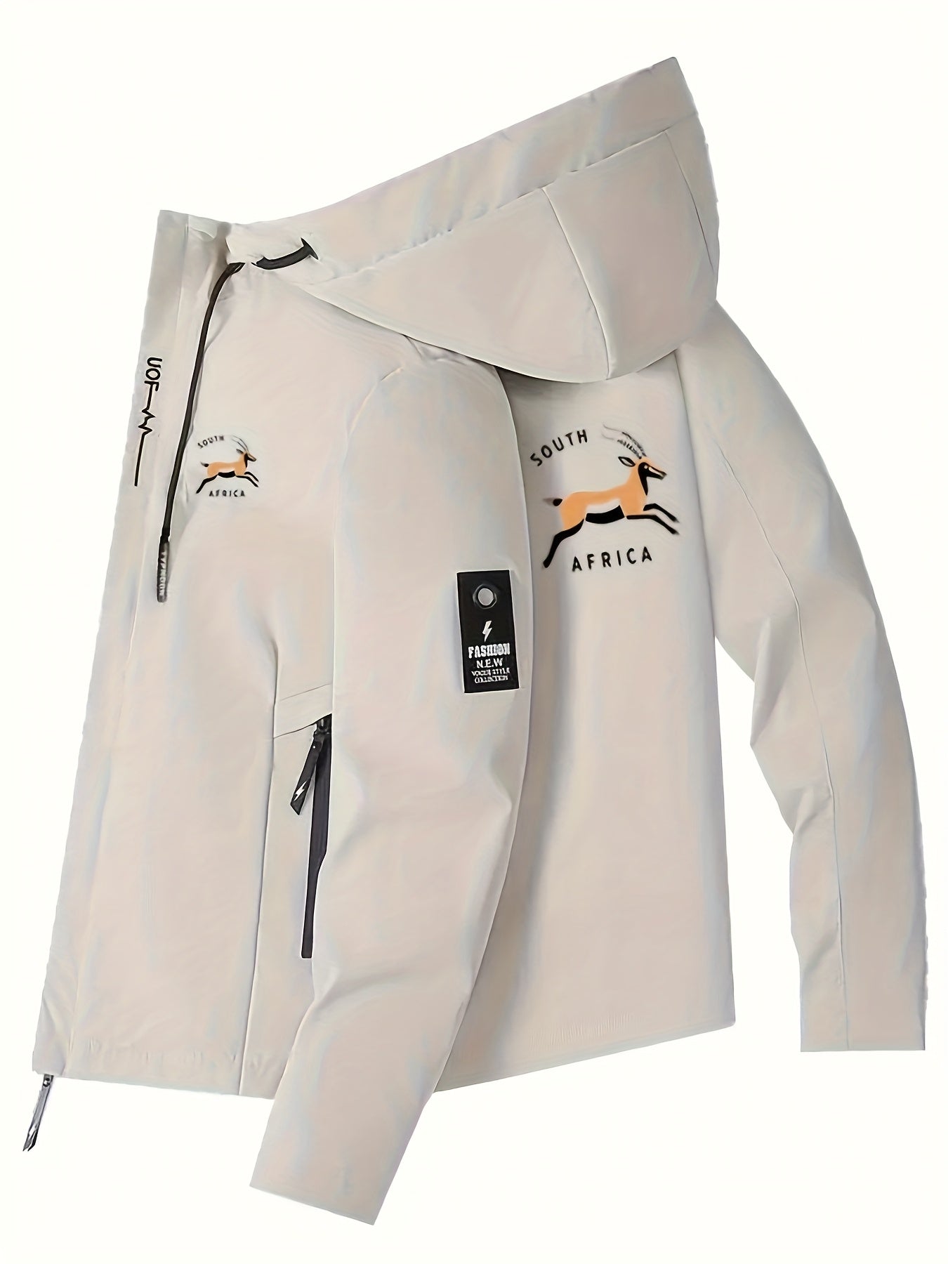 [Lightweight Hooded Jacket] Men's Lightweight Hooded Jacket - Beige Zip-Up Coat with Drawstring Hood, Non-Stretch Fabric for Formal & Casual Outfits - Everyday & Special Events - Model 932, South African Men' Rugby Jacket, Af - The Superior Findings Depot