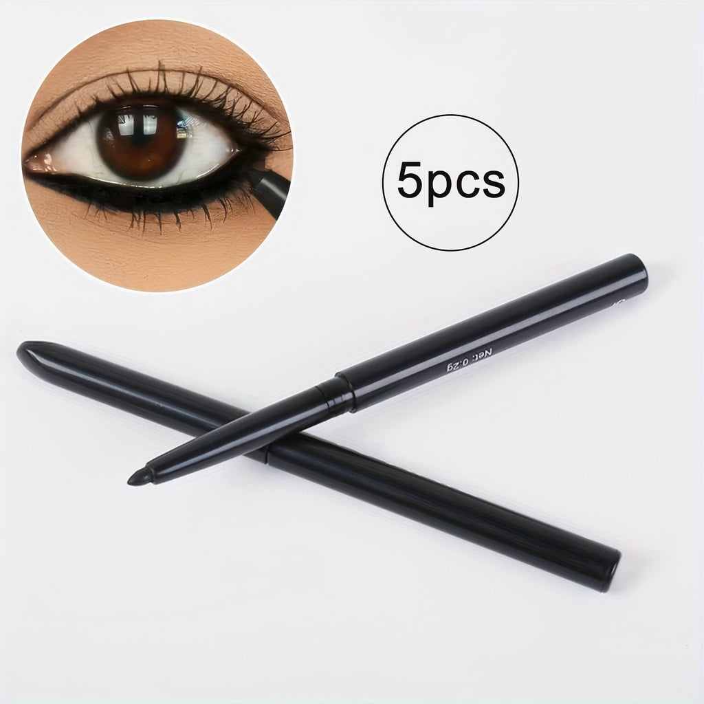 5-Pack Waterproof & Sweat-Proof Black Eyeliner Pencil - Long-Lasting, Smudge-Proof For Bold Eye Makeup, Easy Glide Formula for Perfect Wings - Black - The Superior Findings Depot