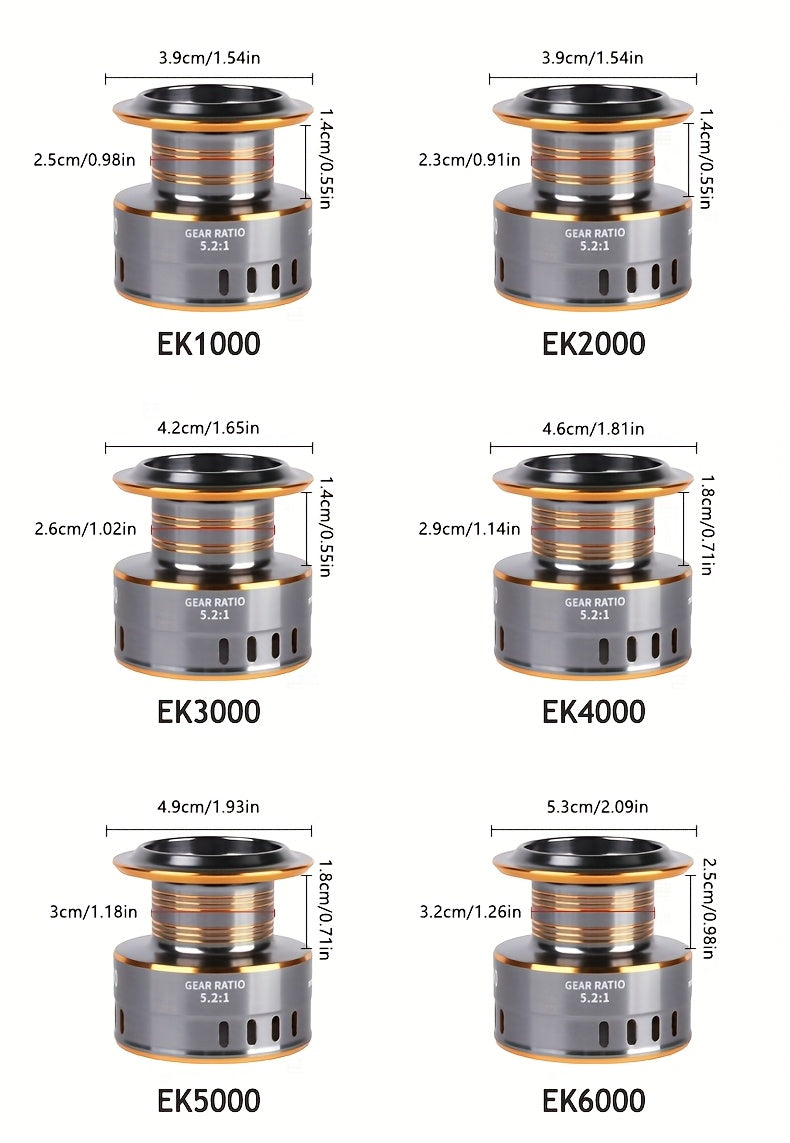 BILLINGS EK 1000~7000 Series, 5.2:1 Gear Ratio, 26LB Max Drag, Aluminum Alloy Metal Spool, Spinning Fishing Reel, For Freshwater Saltwater, Ambidextrous, Rotating, PA (Polyamide, Nylon) Major Material, Mixed Color, 1 Product - The Superior Findings Depot