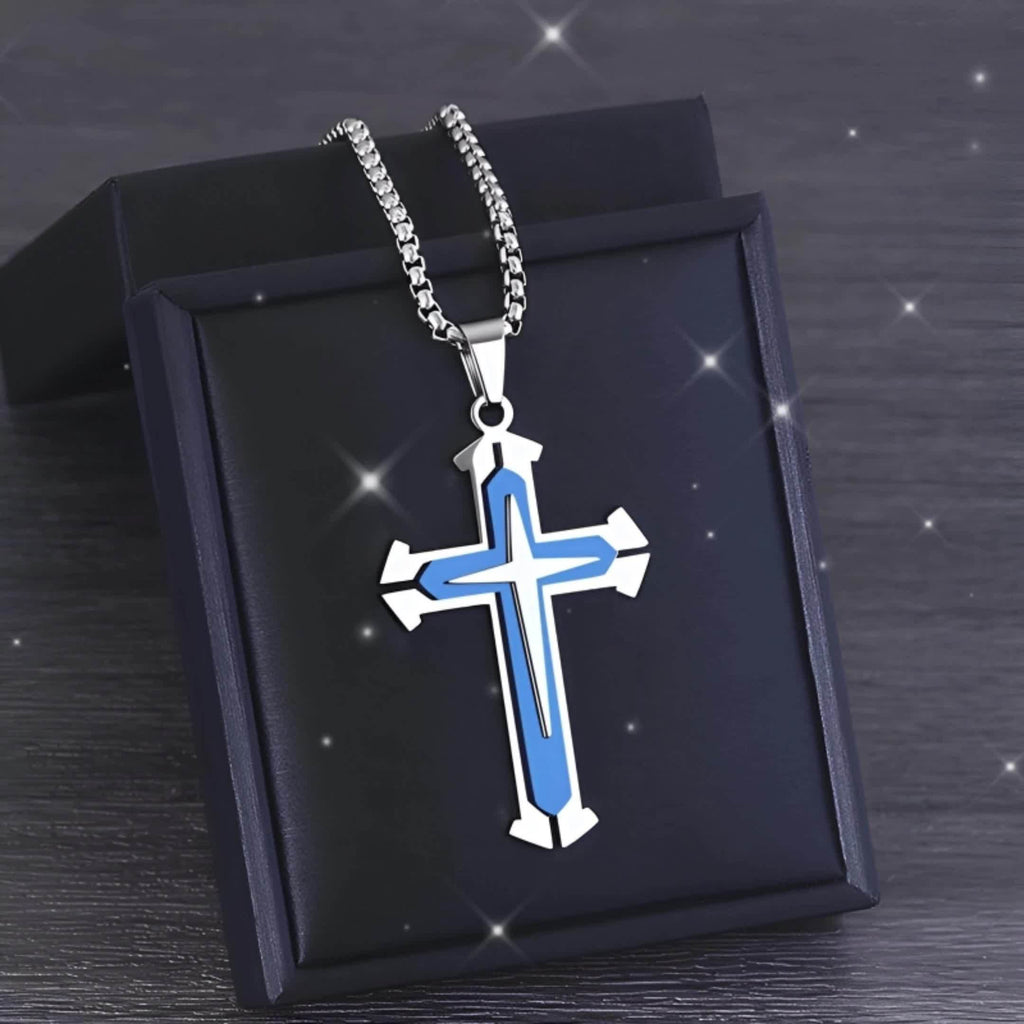 Stylish Cross Pendant Necklace - Cool Multi-Layered Design in 201 Stainless Steel Square Chain - Suitable for Women and Men's Daily Wear, Classic Jewelry Accessory for Outfits, Holidays, Valentine's Day, Mother's Day, Birthda - The Superior Findings Depot