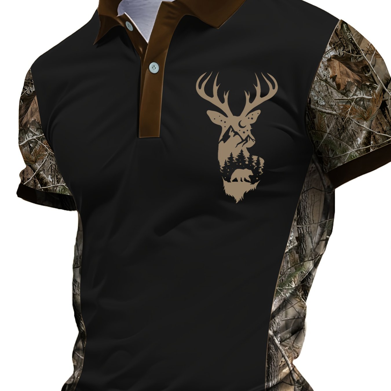 Men's Camouflage Sleeve Shirt - Khaki Base with Elk Print