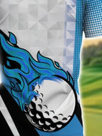 Men's Custom Golf Shirt - Blue & Black Flame with Golf Ball Accent