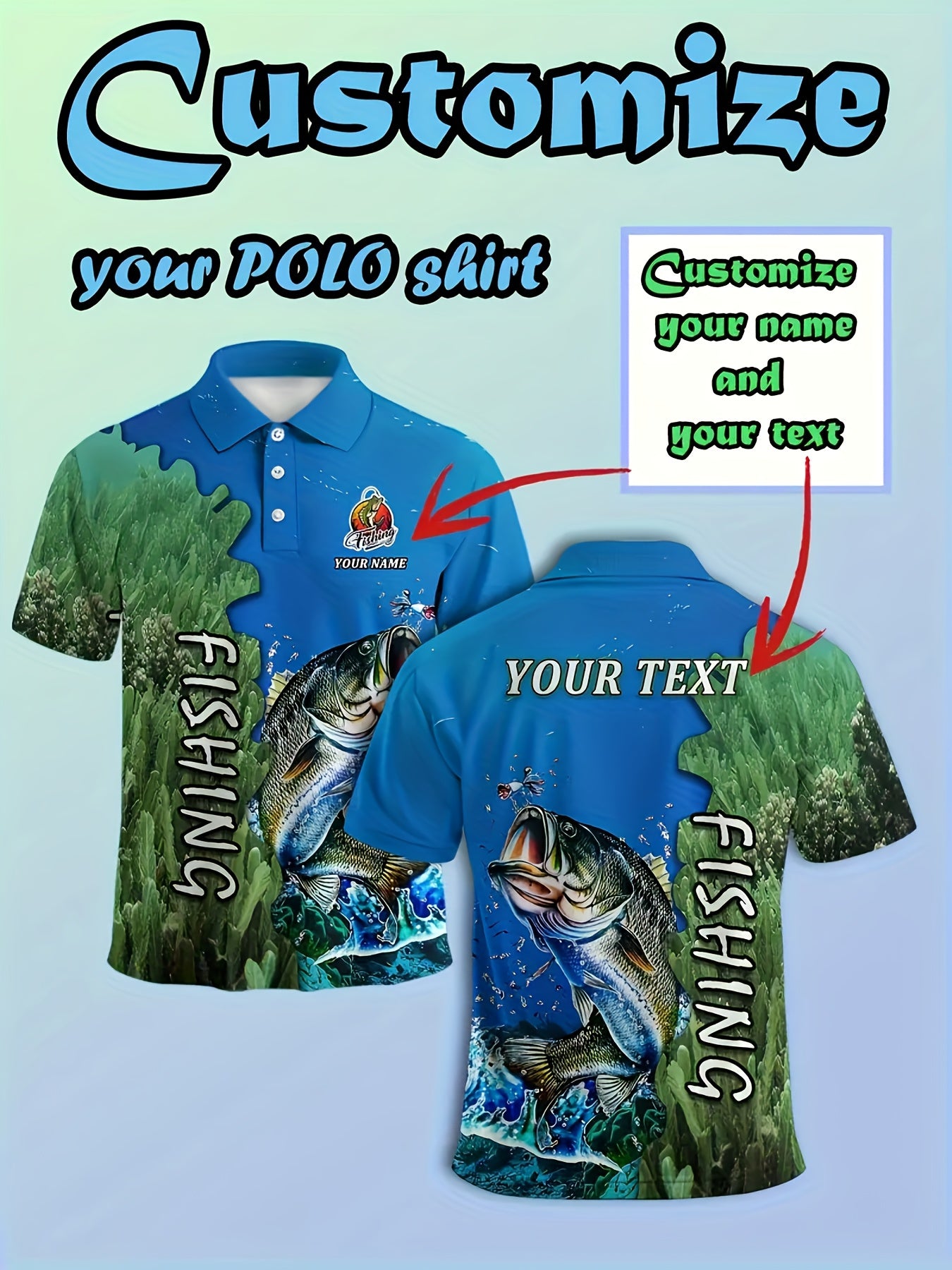 Custom Name/Text Men's Fishing Shirt - Personalized Full-Body Fish Print