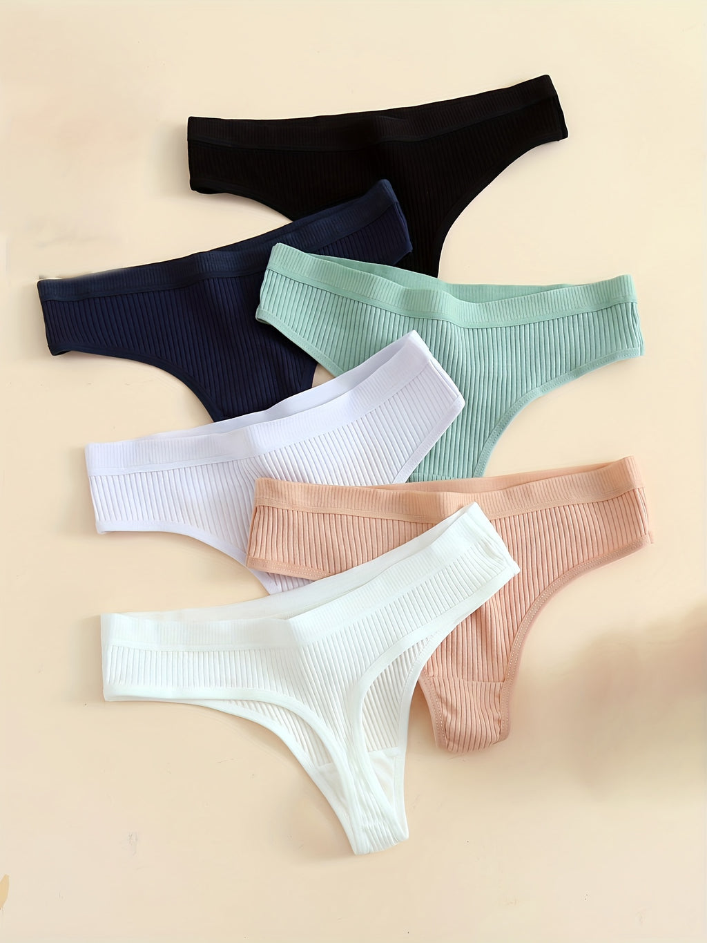 6pcs Seamless Ribbed Sports Thong Panties - Ultra Breathable, Comfortable, Soft Cotton Intimates for Women - Everyday Lingerie & Underwear Essentials for Active Ladies - The Superior Findings Depot