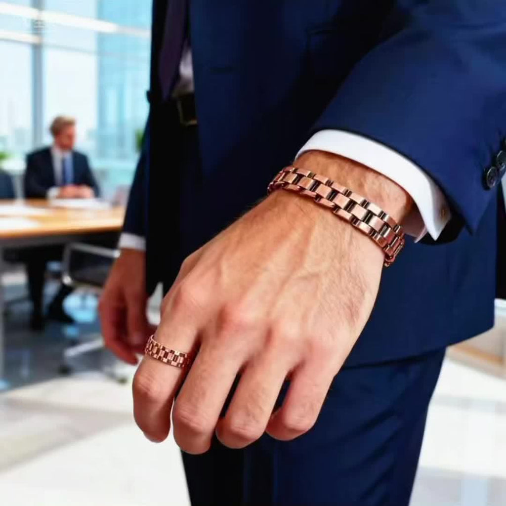 2pcss Men'S Magnetic Bracelet & Ring Set - Adjustable Copper Magnetic Wristband with Polished Finish, 2pcs Set for Wellness, Travel, Home, Office, Magnetic Bracelet For Men, Office Accessory, Sleek Design, Durable Constructio - The Superior Findings Depot