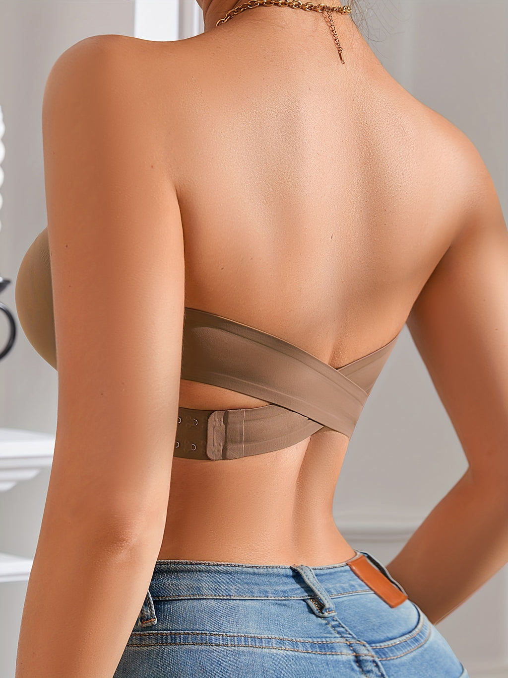 Seamless Strapless Bandeau Bra for Women - Anti-Slip, Cross-Back Design with Side Closure, Wireless & Padded - Comfortable Nylon Blend, Removable Pads for Casual Wear, Plus Size Bra - The Superior Findings Depot