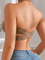 Seamless Strapless Bandeau Bra for Women - Anti-Slip, Cross-Back Design with Side Closure, Wireless & Padded - Comfortable Nylon Blend, Removable Pads for Casual Wear, Plus Size Bra - The Superior Findings Depot