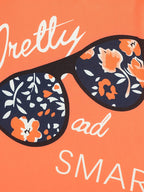 2pcs Girls' Clothing Party Slogan Large Glasses Print Pattern Drop Shoulder Irregular Hem Design Loose Short Sleeve T-Shirt + Floral Print Skinny Nine-Tenths Bottoms Set Girls' Summer Outfit Holiday Gift Girls' Fashion Casual - The Superior Findings Depot