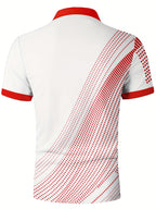 Men'S Classic White & Blue Polo Shirt with 3D Golf Ball Print - Breathable Summer Casual Wear, Regular Fit, Button-Up Collar, Lightweight Fabric for Golf, Park & Casual Attire, Golf Shirt, Park Attire, Sporty Style, Comfortab