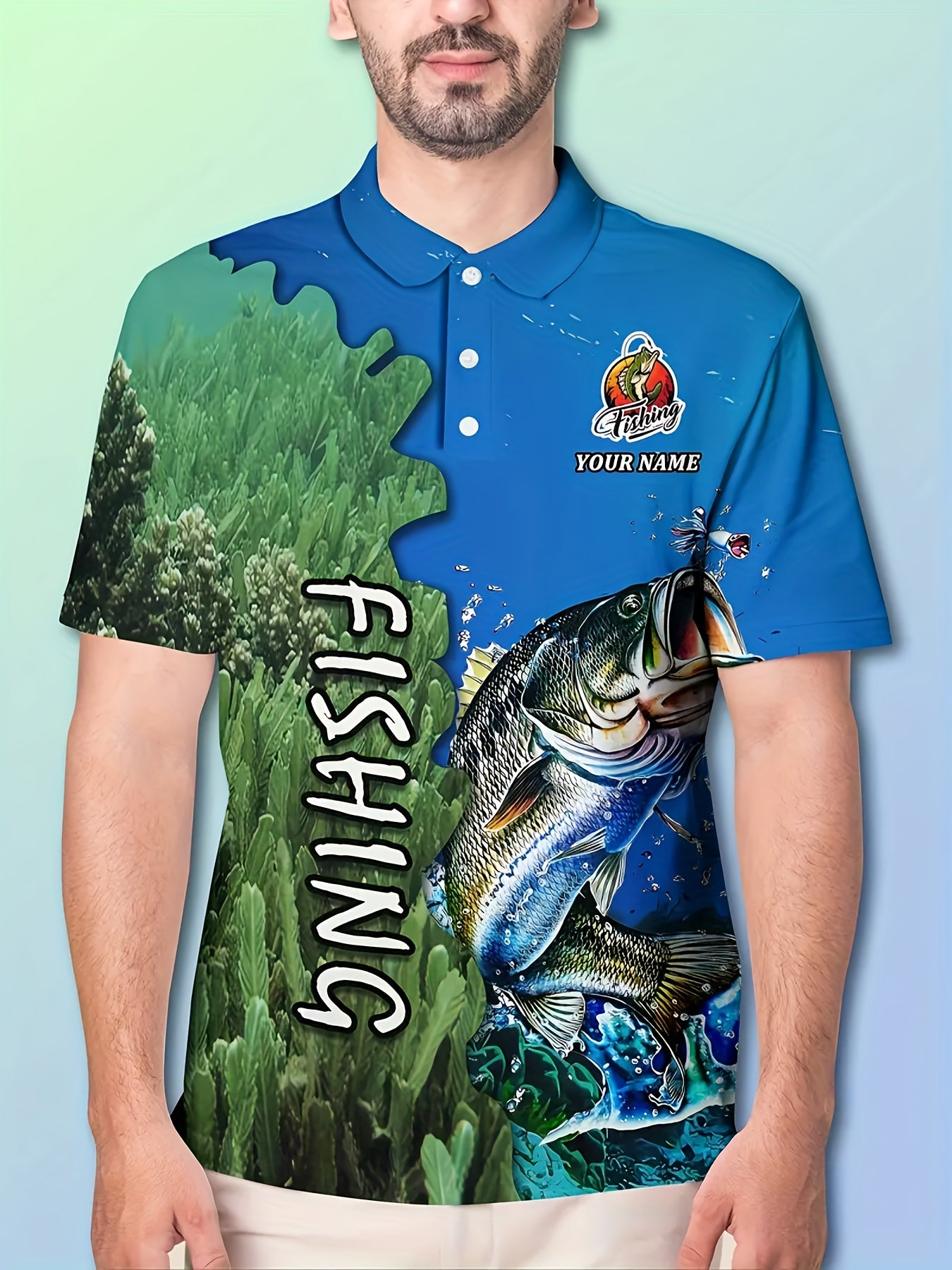 Custom Name/Text Men's Fishing Shirt - Personalized Full-Body Fish Print