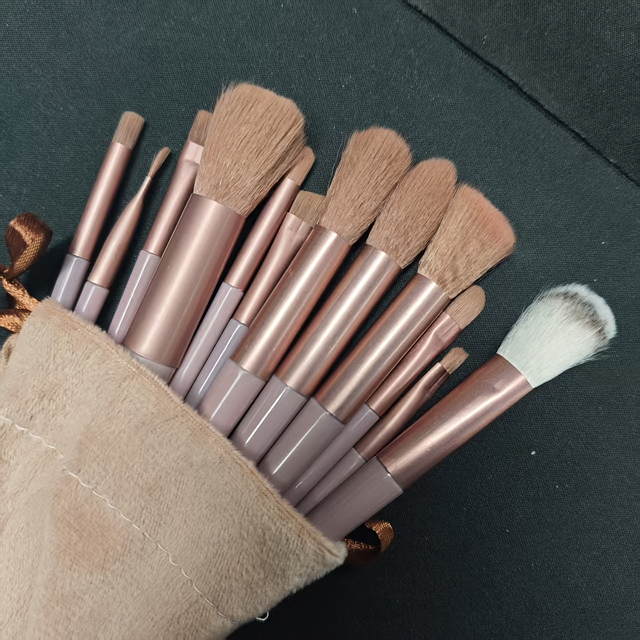 Luxurious 13pcs Golden Makeup Brush Set Includes Perfect Soft Pouch - Premium Pinkish Hue Cosmetic Implements with High-Quality Fibers for Flawless Application, Portable Case - The Superior Findings Depot