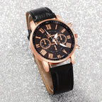 3pcs Fashionable And Simple Roman Watch Round Quartz Watch PU Leather Wrist Ideal Choice for Gifts - The Superior Findings Depot